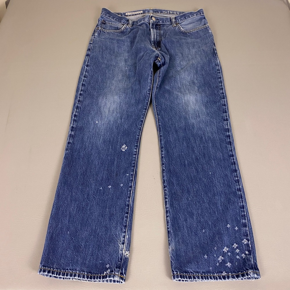Gap 1969 Jeans Men's 34x32 Standard Blue Medium Wash Straight Distressed *flaw